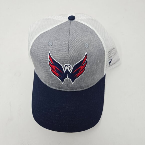 Fanatics NHL Washington Capitals Adjustable Trucker Hat Gray/Navy Mesh Back Snap - Picture 2 of 9